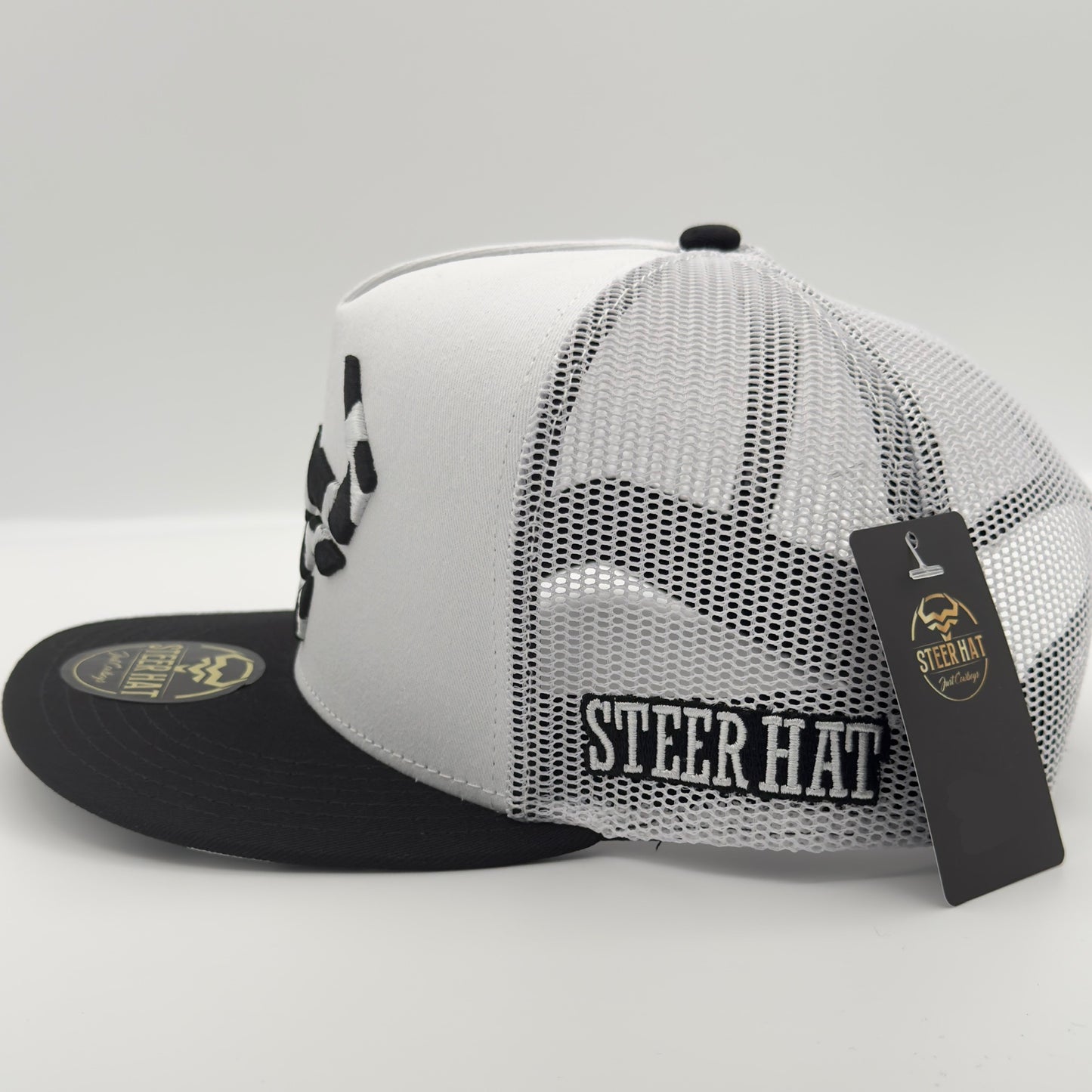 White/Black Spotted Steer Mesh Flat Cap