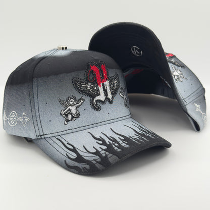 Black/Gray Diamonded H Luxury Elegant Semi-Curved Cap