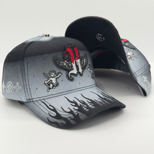 Black/Gray Diamonded H Luxury Elegant Semi-Curved Cap