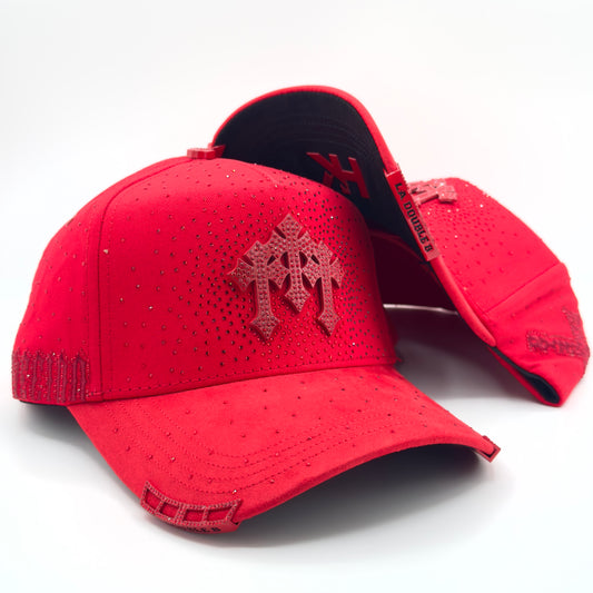Three Red Crosses Diamonded Elegant Cap