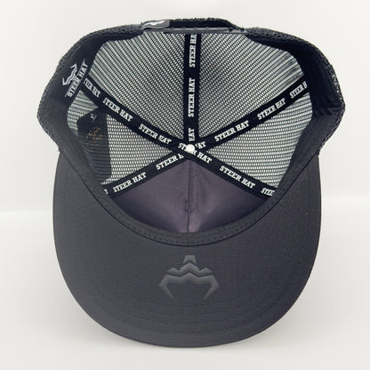Black/White Steer Mesh Flat Cap