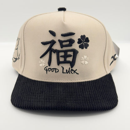 Black/Beige Good Luck Flat Cap