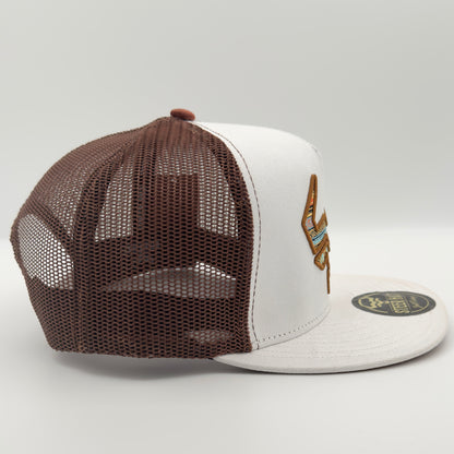White/Light Brown Steer Mesh Flat Cap