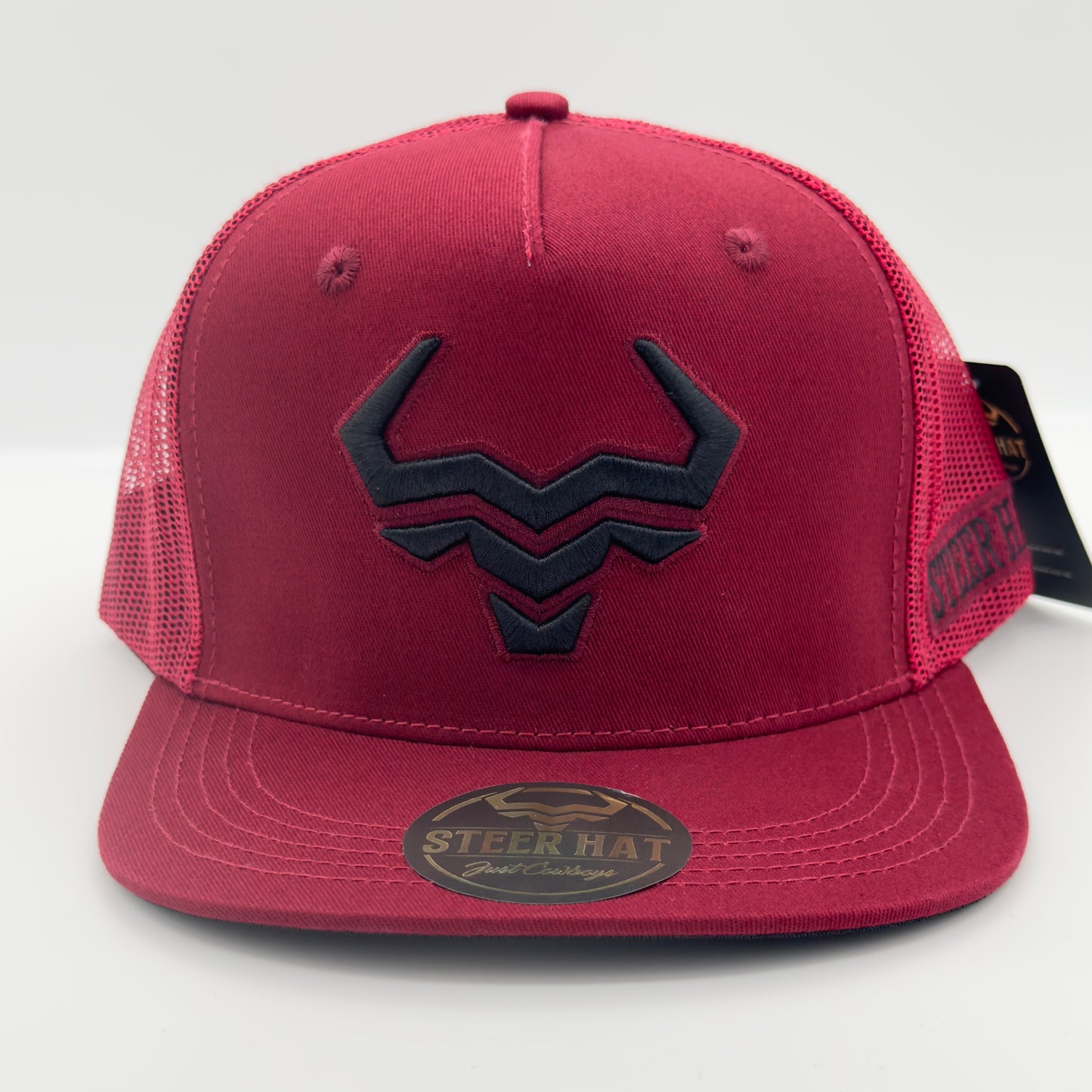 Burgundy Steer Mesh Flat Cap