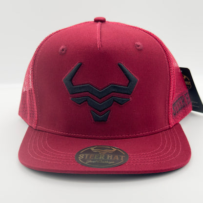 Burgundy Steer Mesh Flat Cap