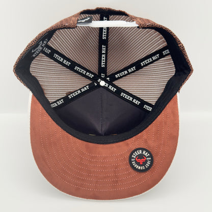 White/Light Brown Steer Mesh Flat Cap
