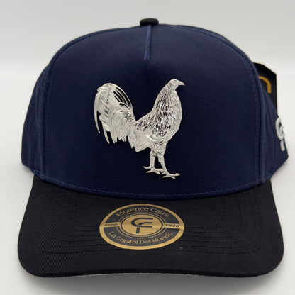 Blue Silver Rooster Semi Curved Cap