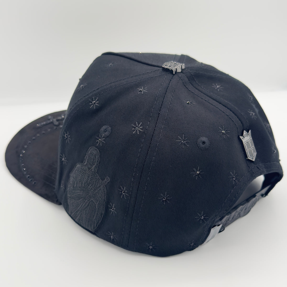 Black/Gray San Judas Diamonded Luxury Semi-Curved Cap