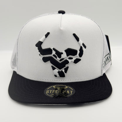 White/Black Spotted Steer Mesh Flat Cap