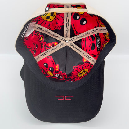 Beige/Red Angry Face Semi-Curved Cap