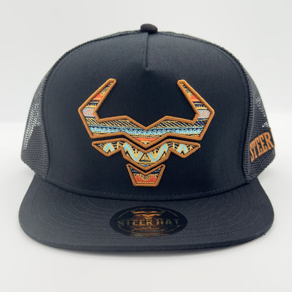 Western Style Steer Mesh Flat Cap