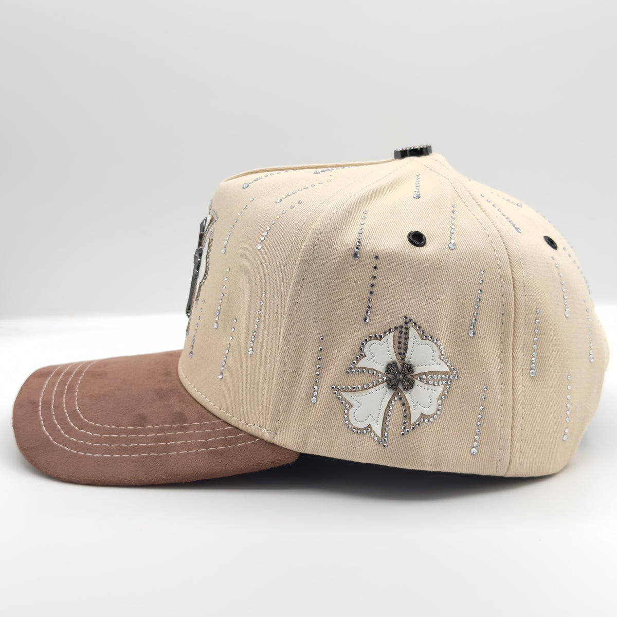 Beige/Brown Elegan Cross Semi-Curved Cap