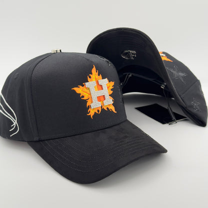 Diamonded Black/Orange H Fancy Semi-Curved Cap