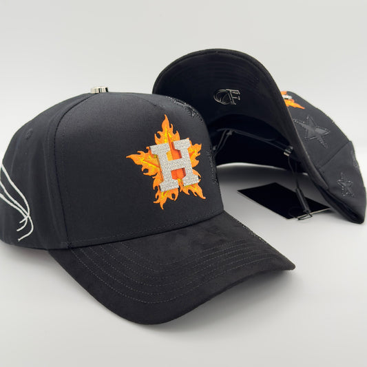 Diamonded Black/Orange H Fancy Semi-Curved Cap