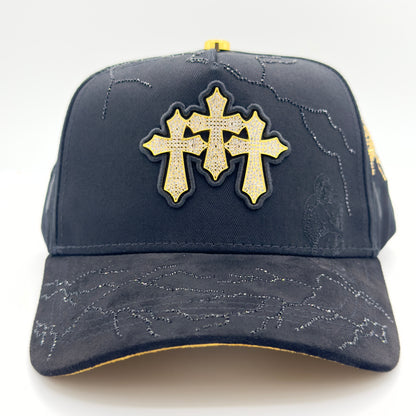 Three Golden Crosses Diamonded Lines Luxury Cap