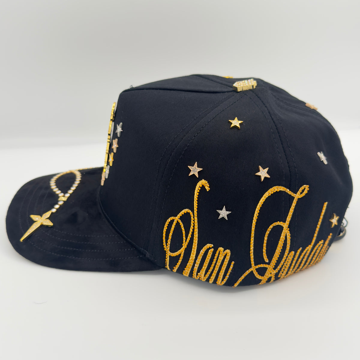 NEW Golden San Judas Luxury Diamonded Pins Semi-Curved Cap