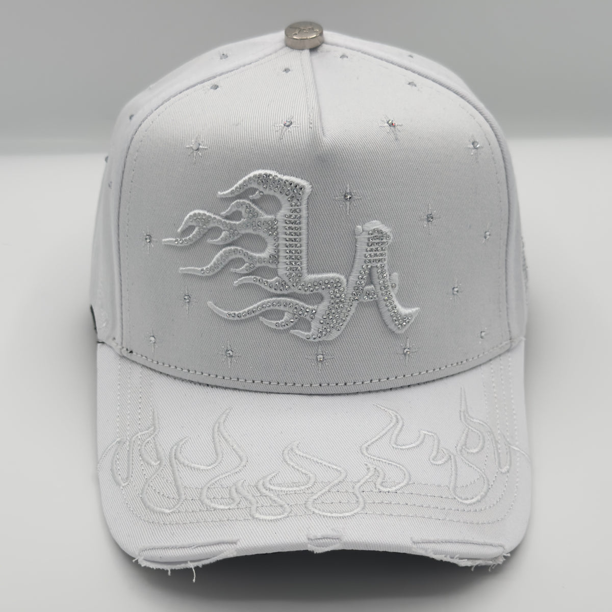 White LA Flames Diamonded Semi-Curved Cap