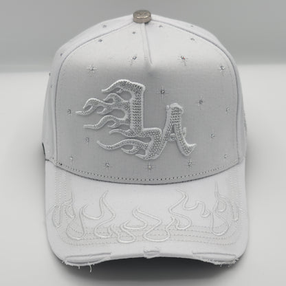 White LA Flames Diamonded Semi-Curved Cap