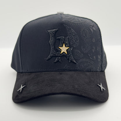 Black LA Gold Star Bandana Semi-Curved Cap