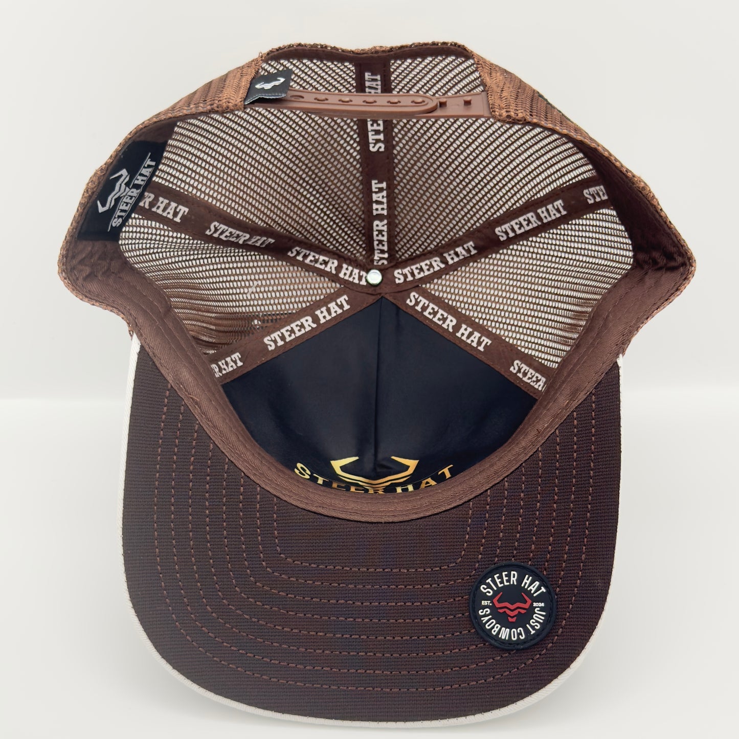 White/Dark Brown Steer Mesh Flat Cap
