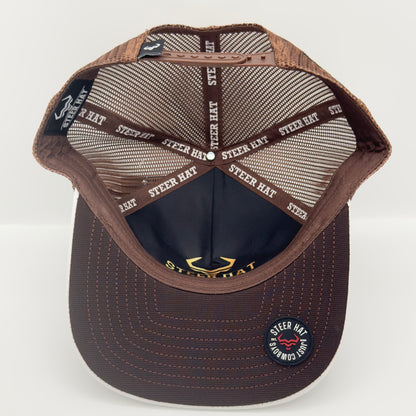 White/Dark Brown Steer Mesh Flat Cap