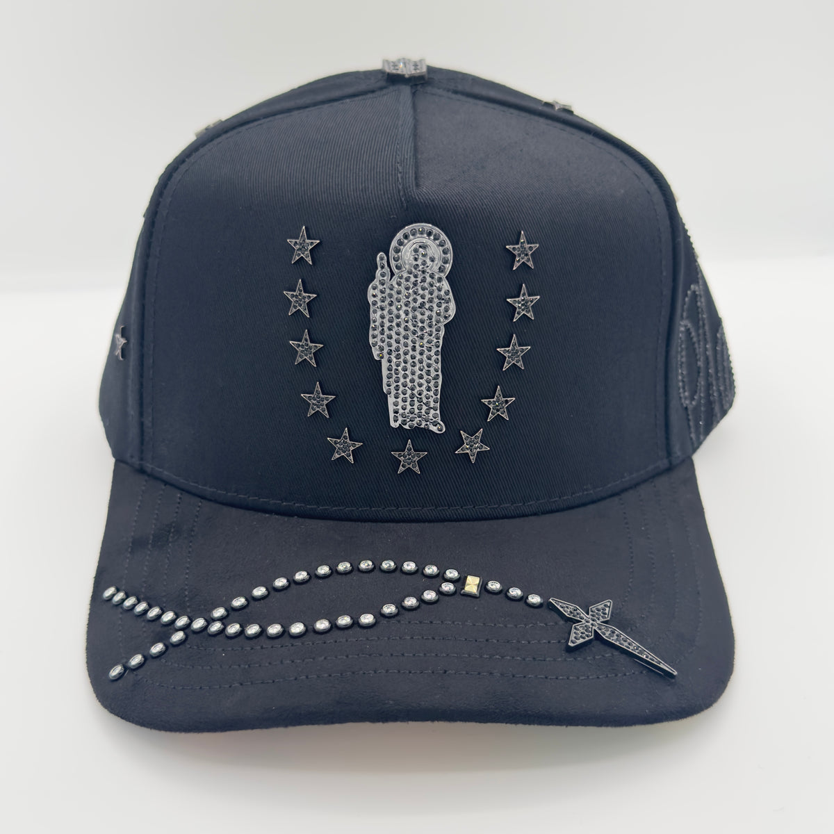NEW Gray San Judas Luxury Diamonded Pins Semi-Curved Cap