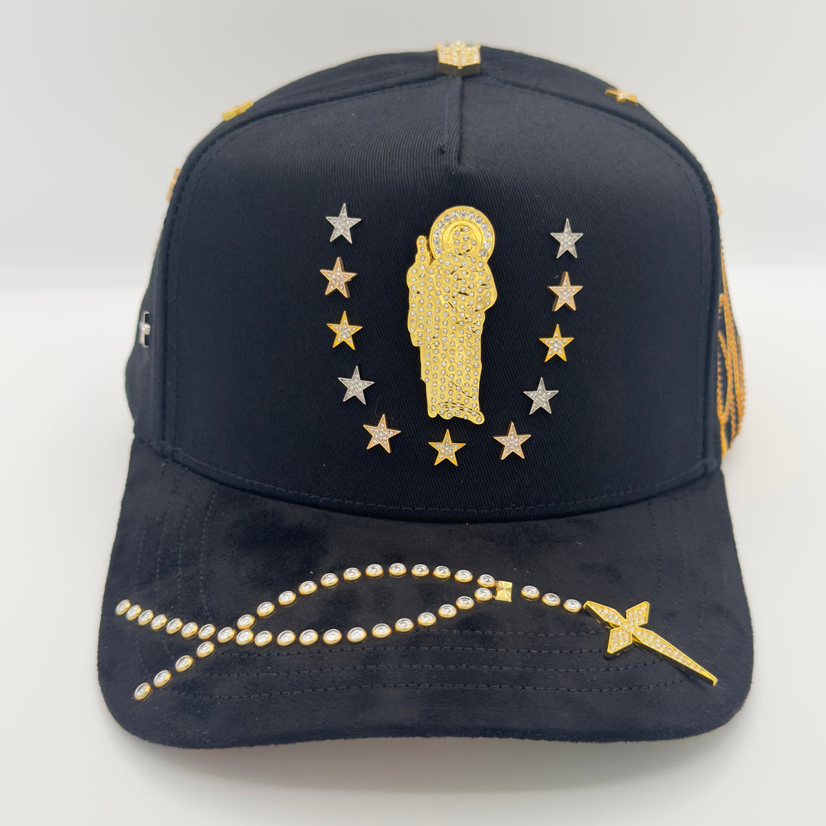 NEW Golden San Judas Luxury Diamonded Pins Semi-Curved Cap