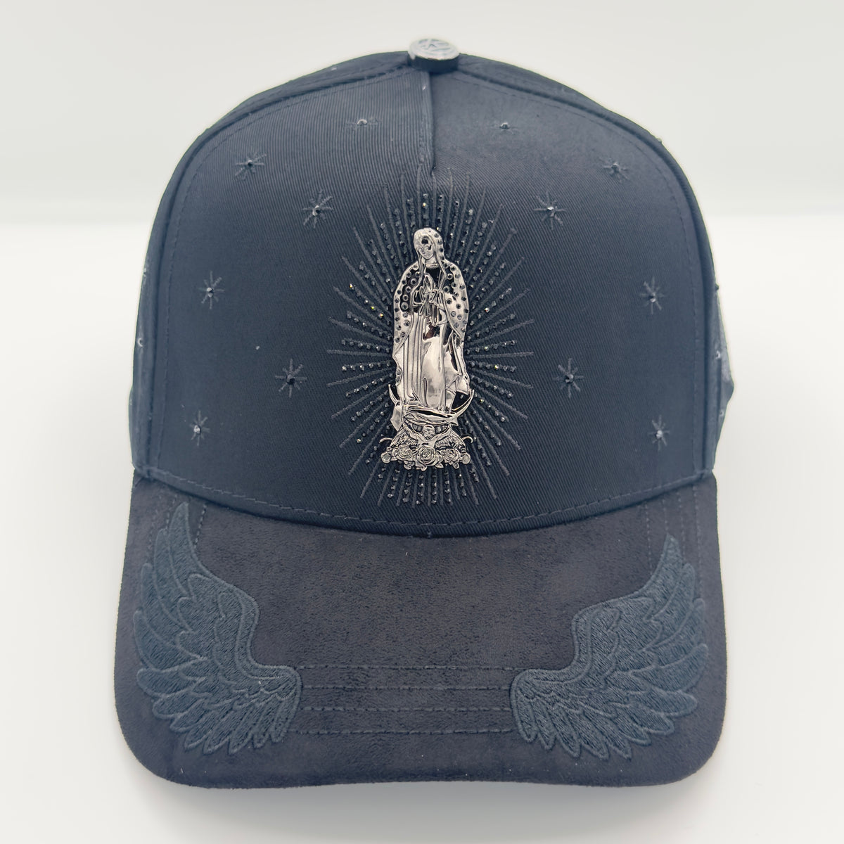 Black/Gray Virgencita Diamonded Luxury Elegant Semi-Curved Cap