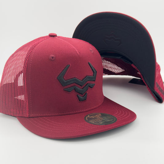 Burgundy Steer Mesh Flat Cap