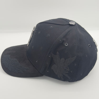 Black/Gray Virgencita Diamonded Luxury Elegant Semi-Curved Cap