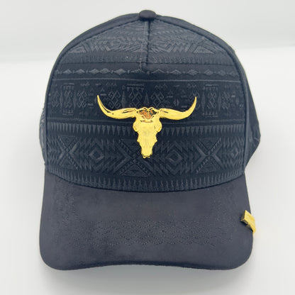 Black Rancher Gold Bull Semi-Curved Western Cap