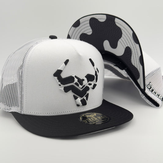 White/Black Spotted Steer Mesh Flat Cap