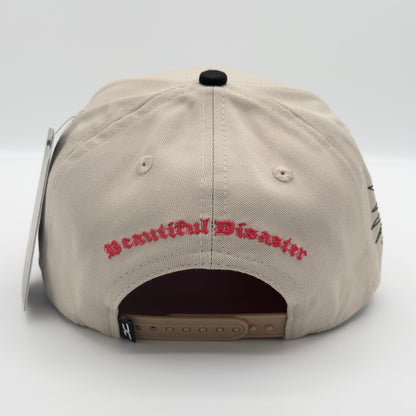 Beige/Red Angry Face Semi-Curved Cap