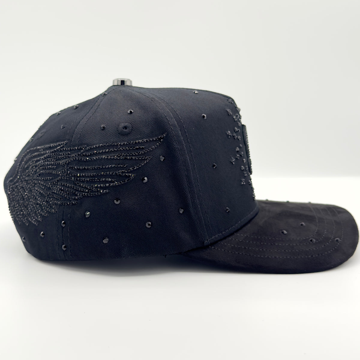 Black B Diamonded Luxury Elegant Angel Wings Cap