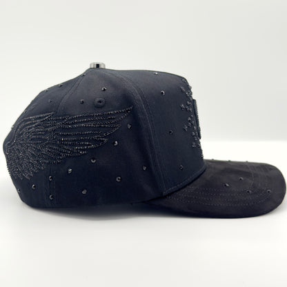 Black B Diamonded Luxury Elegant Angel Wings Cap