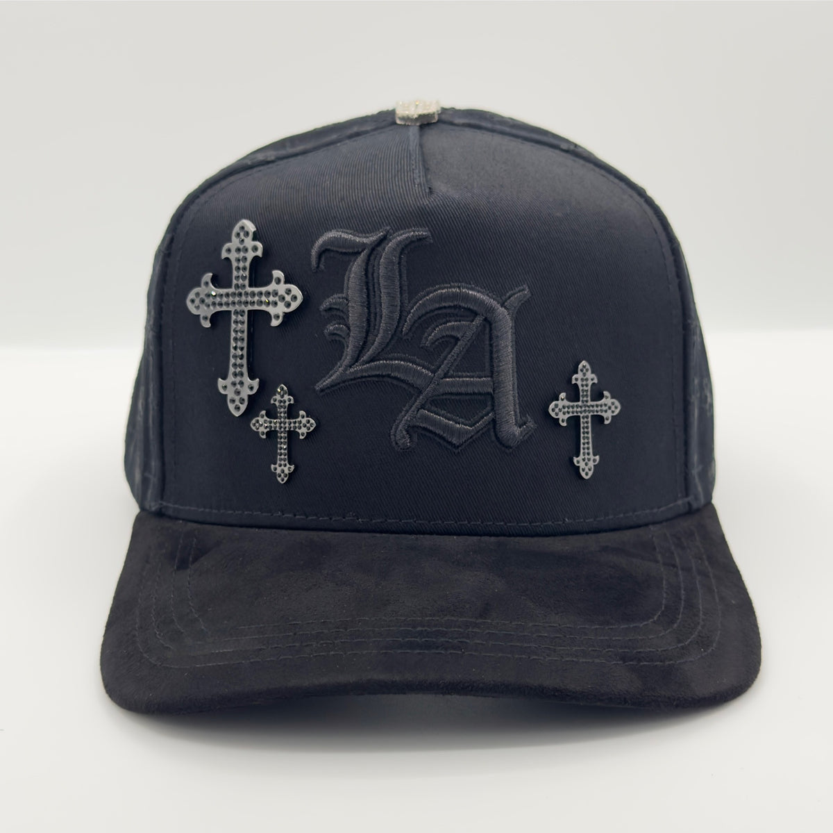 Black LA Gray Crosses Elegant Semi-Curved Cap