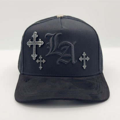 Black LA Gray Crosses Elegant Semi-Curved Cap