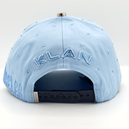 Blue LA Diamonded Flames Semi-Curved Cap