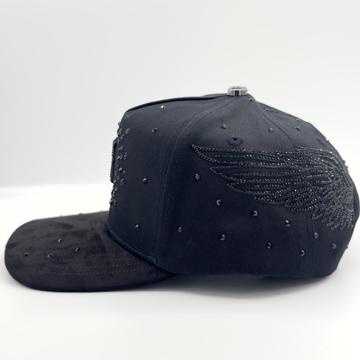 Black B Diamonded Luxury Elegant Angel Wings Cap