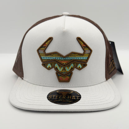 White/Dark Brown Steer Mesh Flat Cap