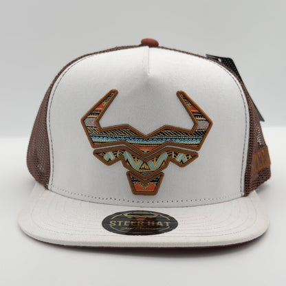 [CLEARANCE1] White Steer Mesh Flat Cap