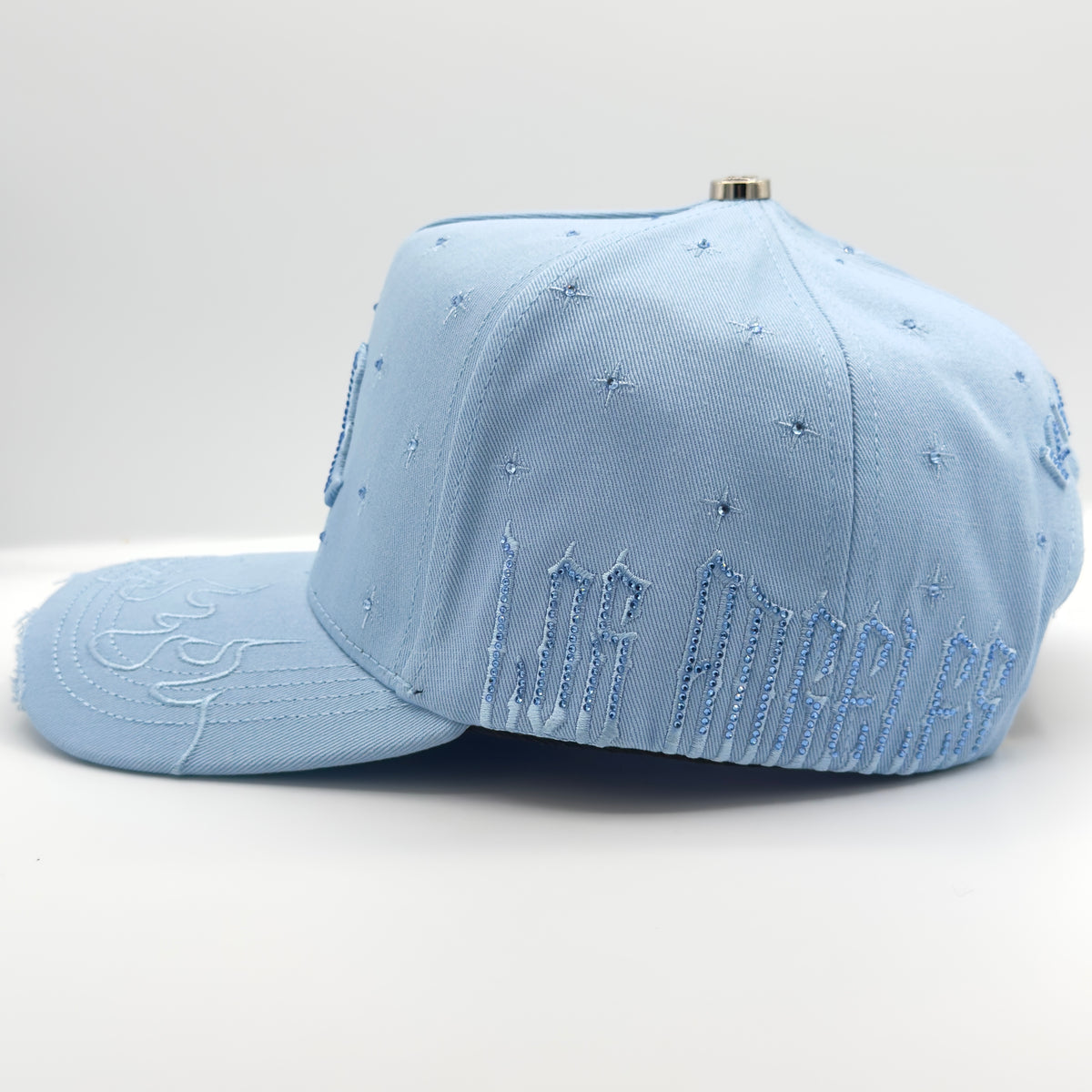 Blue LA Diamonded Flames Semi-Curved Cap