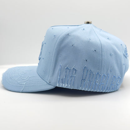 Blue LA Diamonded Flames Semi-Curved Cap