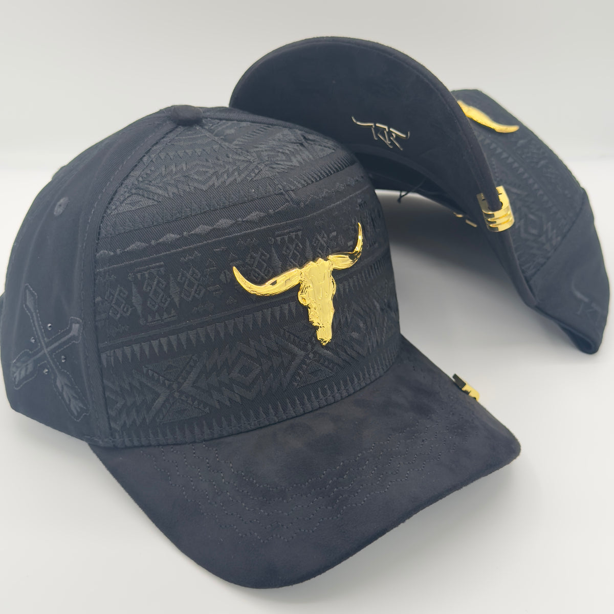 Black Rancher Gold Bull Semi-Curved Western Cap