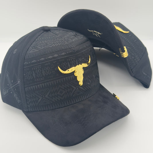 Black Rancher Gold Bull Semi-Curved Western Cap
