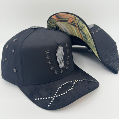 NEW Gray San Judas Luxury Diamonded Pins Semi-Curved Cap