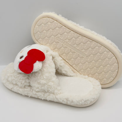 White Vanilla Fluffy Hello Kitty Slippers