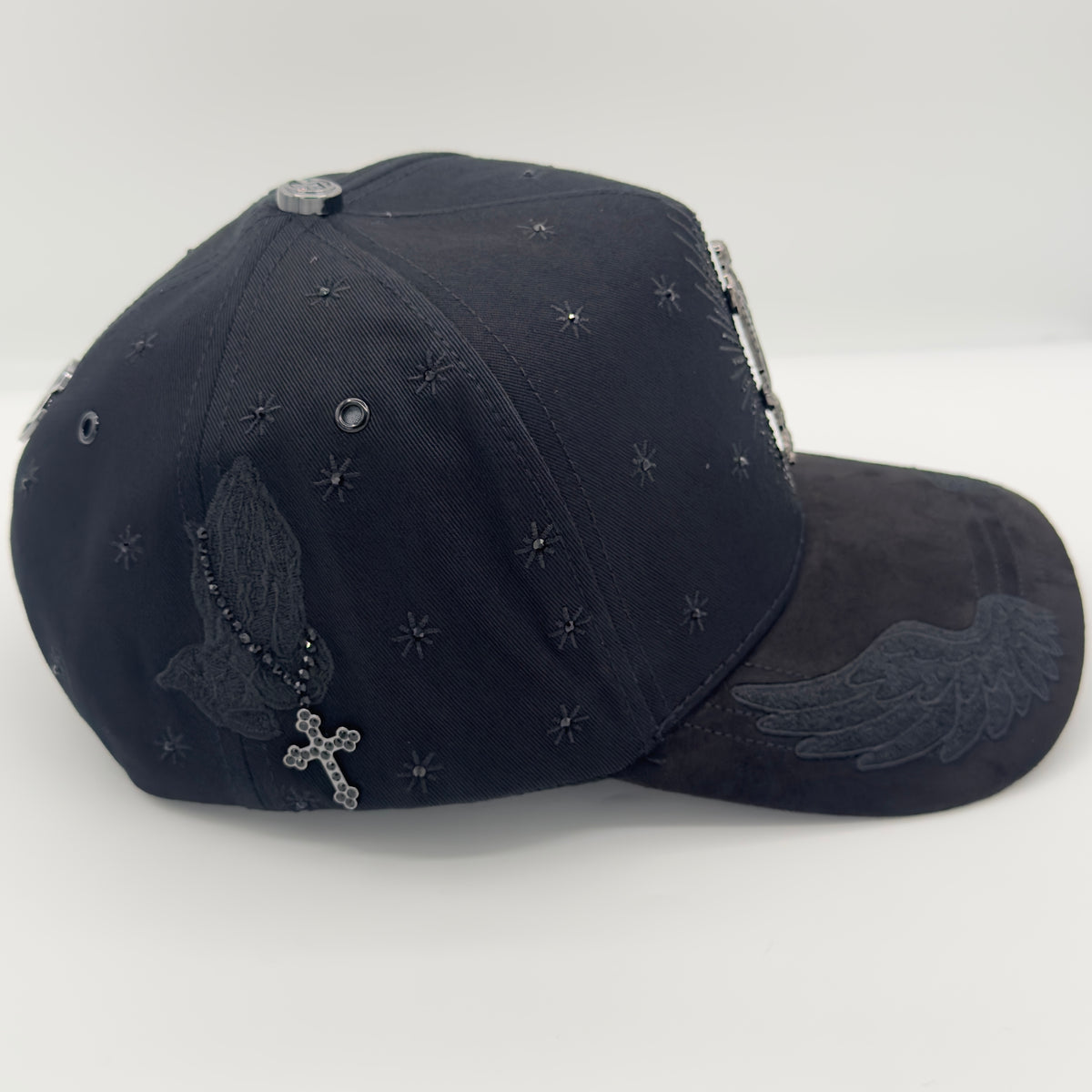 Black/Gray Virgencita Diamonded Luxury Elegant Semi-Curved Cap