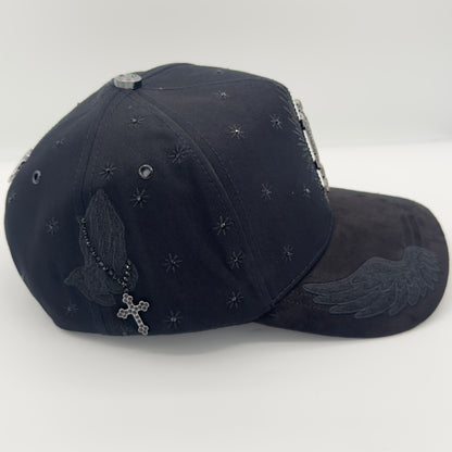 Black/Gray Virgencita Diamonded Luxury Elegant Semi-Curved Cap