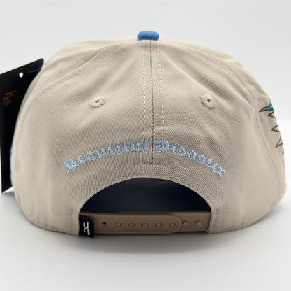 Beautiful Disaster Beige/Blue Sad Face Semi-Curved Cap